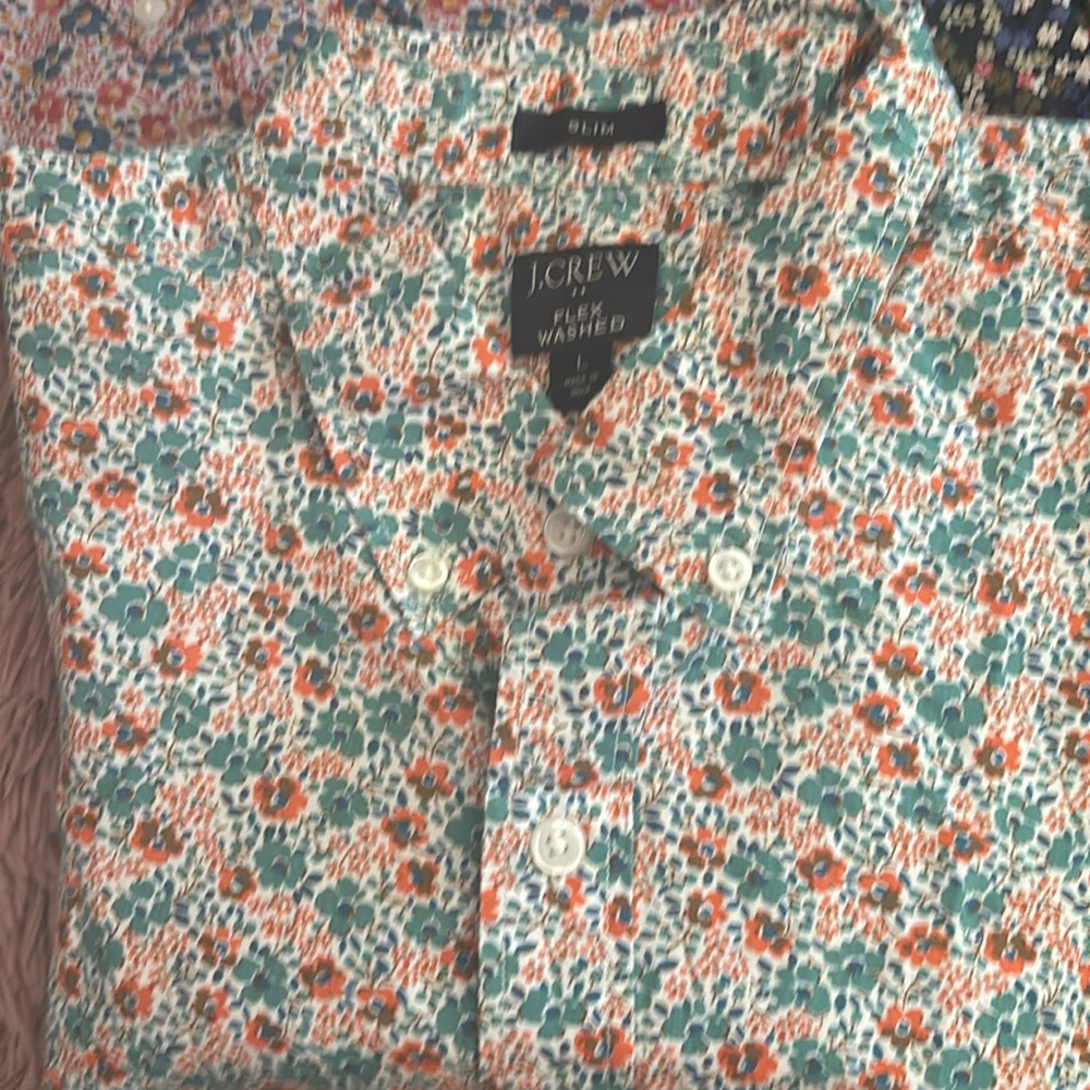 J. Crew Casual Floral Button Down Shirt Pink Salmon - Picture 4 of 7